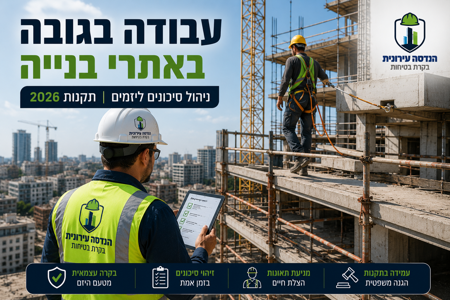 בקר בטיחות בשטח עם טאבלט — איתור סיכונים בעבודה בגובה בזמן אמת