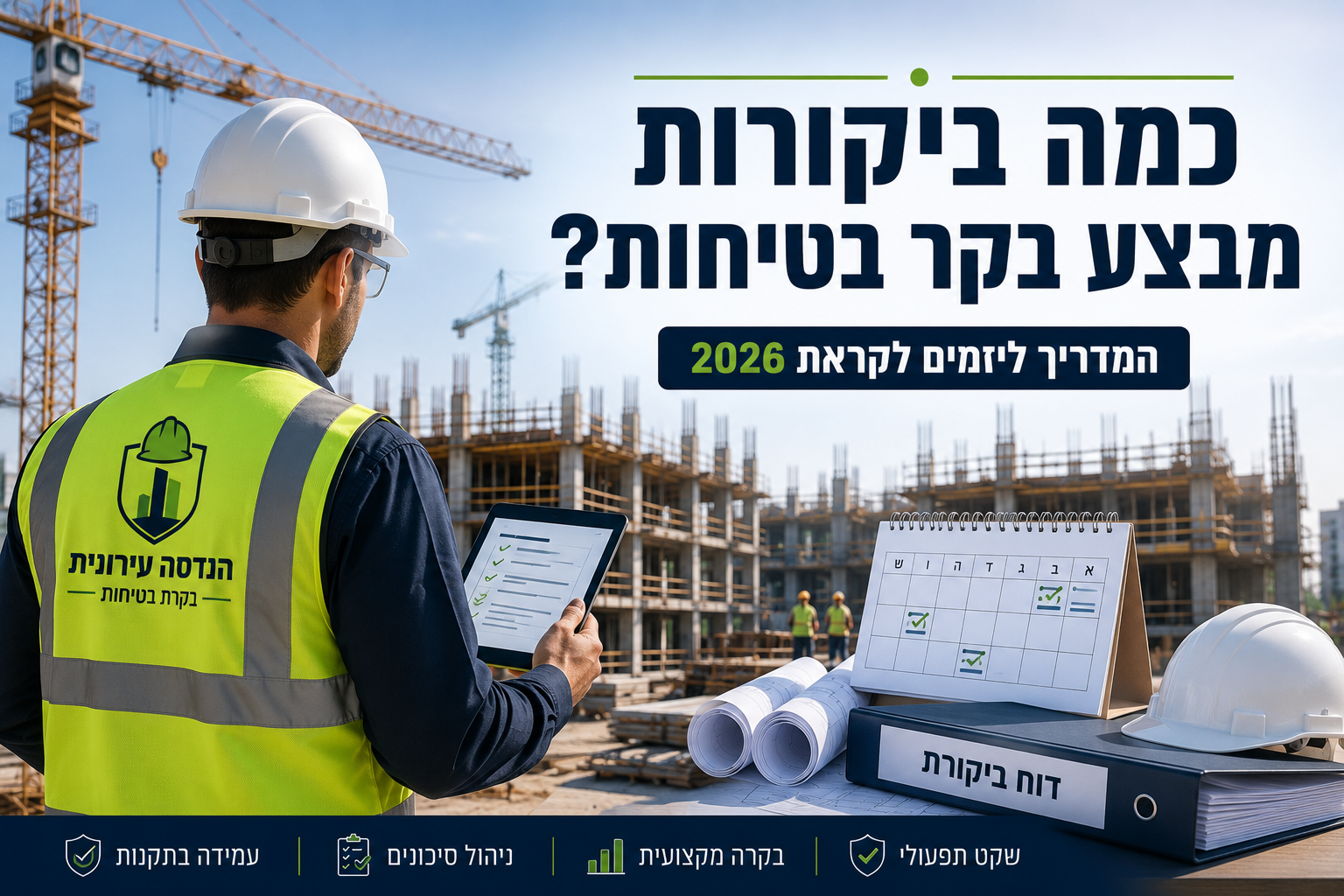 כמה ביקורות מבצע בקר בטיחות — מפקח עם טאבלט ויומן ביקורות