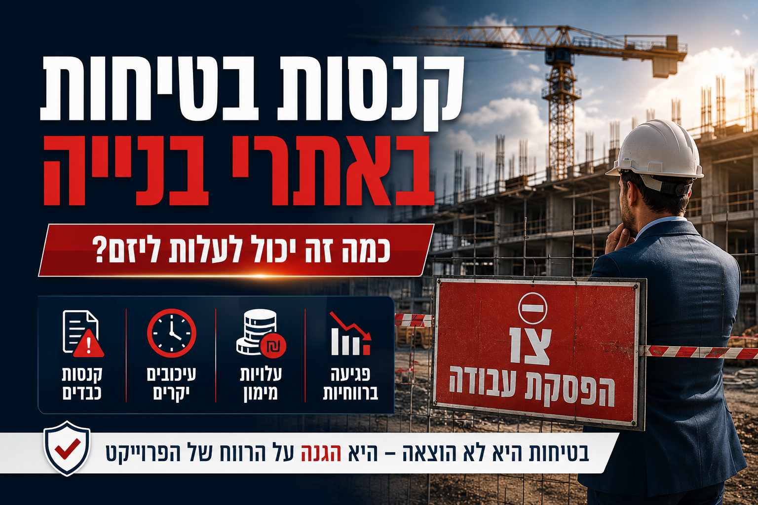 קנסות בטיחות באתרי בנייה — יזם מול שלט צו הפסקת עבודה