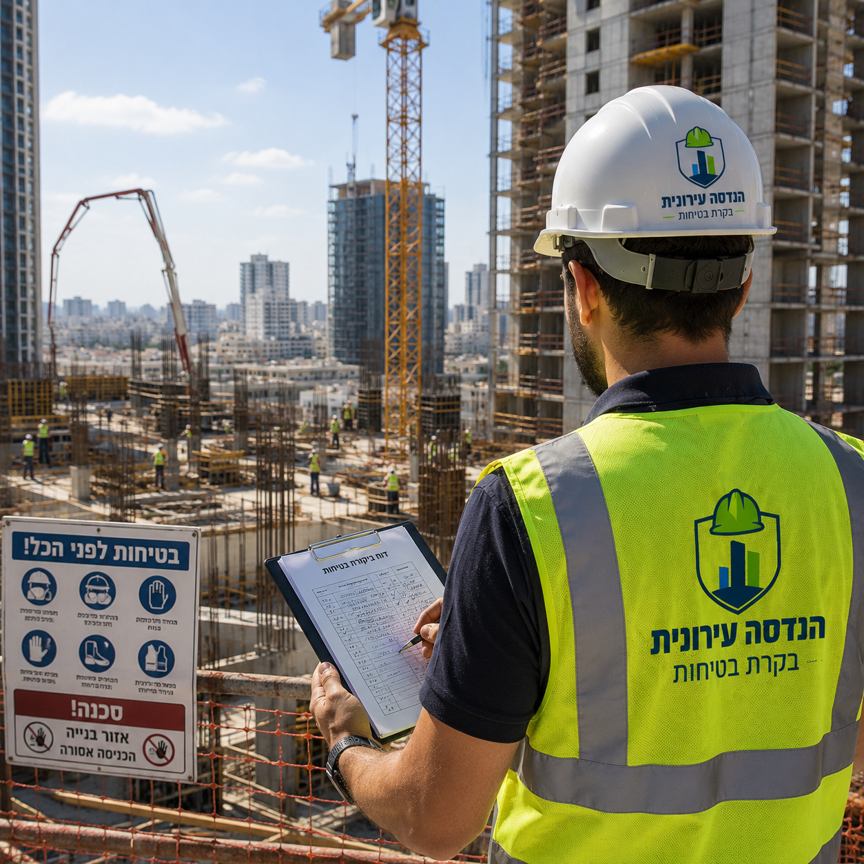 בקר בטיחות מבצע ביקורת באתר בנייה
