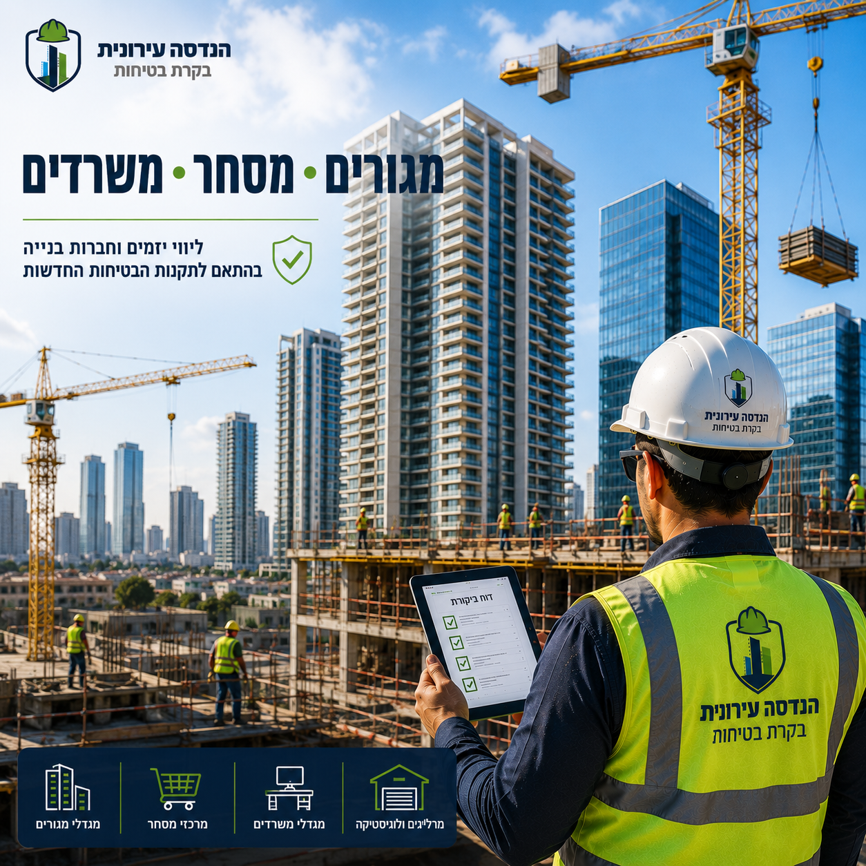 בקר בטיחות לפרויקטי מגורים, מסחר, משרדים ומרלו"גים באזור המרכז