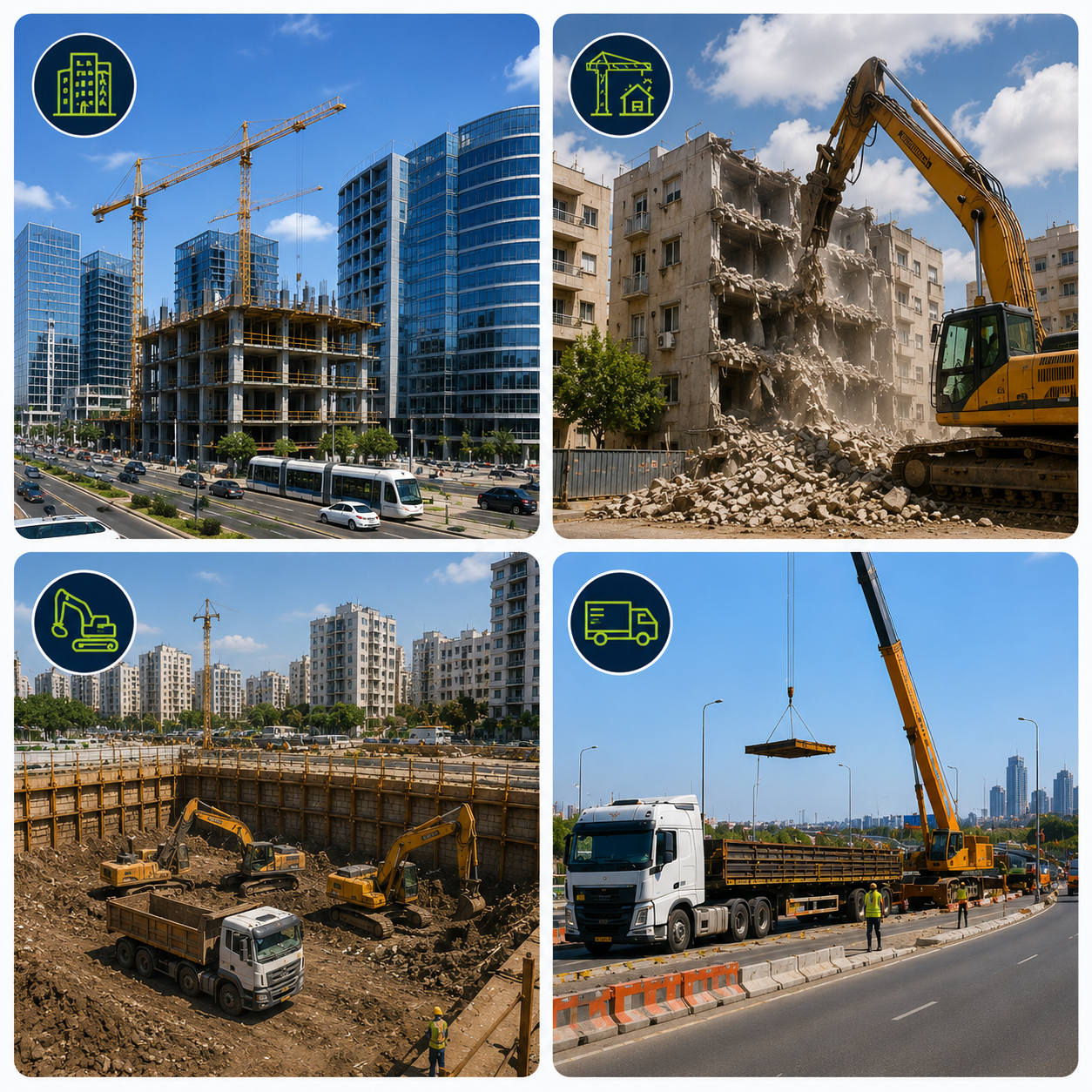 סוגי פרויקטים בפתח תקווה — בנייה עסקית, פינוי בינוי, חפירות תשתית ולוגיסטיקה