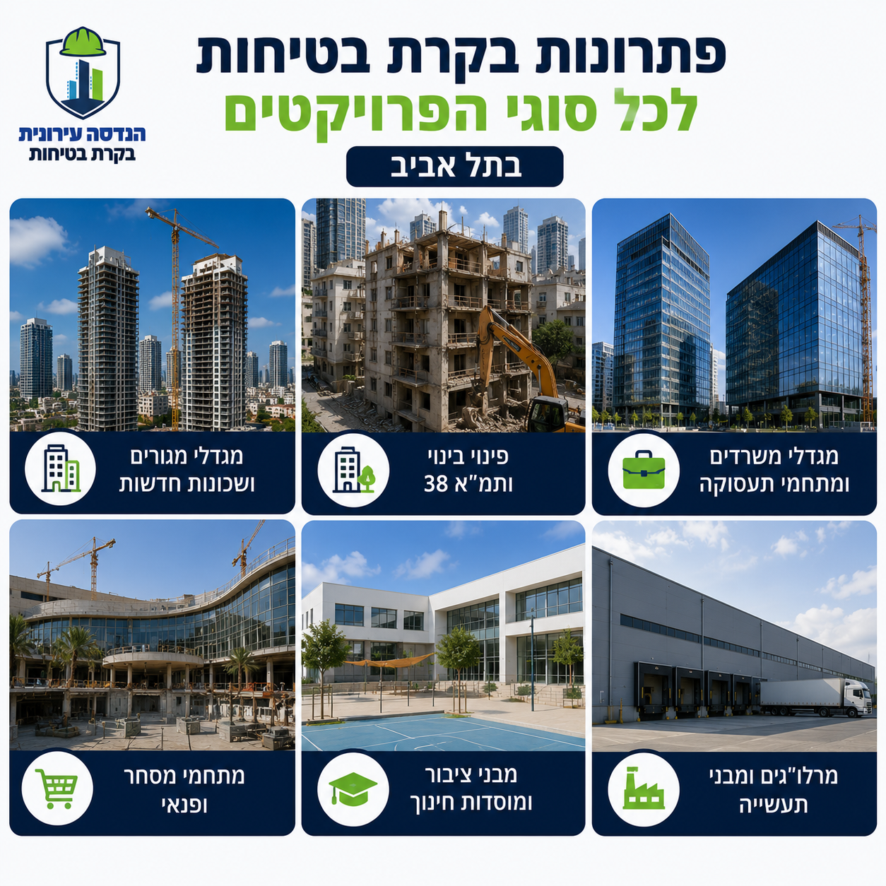 פתרונות בקרת בטיחות לכל סוגי הפרויקטים בתל אביב — מגדלי מגורים, פינוי-בינוי, משרדים, מסחר, ציבור ותעשייה