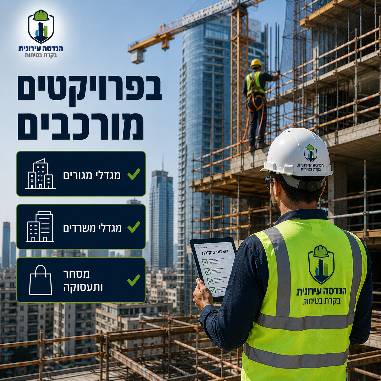 בקר בטיחות לפרויקטים מורכבים בתל אביב — מגדלי מגורים, מגדלי משרדים, מסחר ותעסוקה